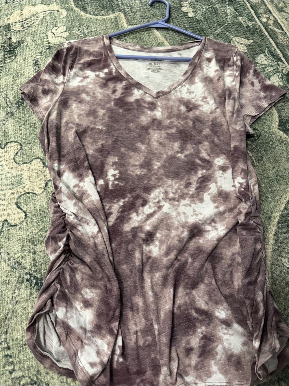 Sonoma Taupe and White Tie-Dye V-Neck Short Sleeve Top